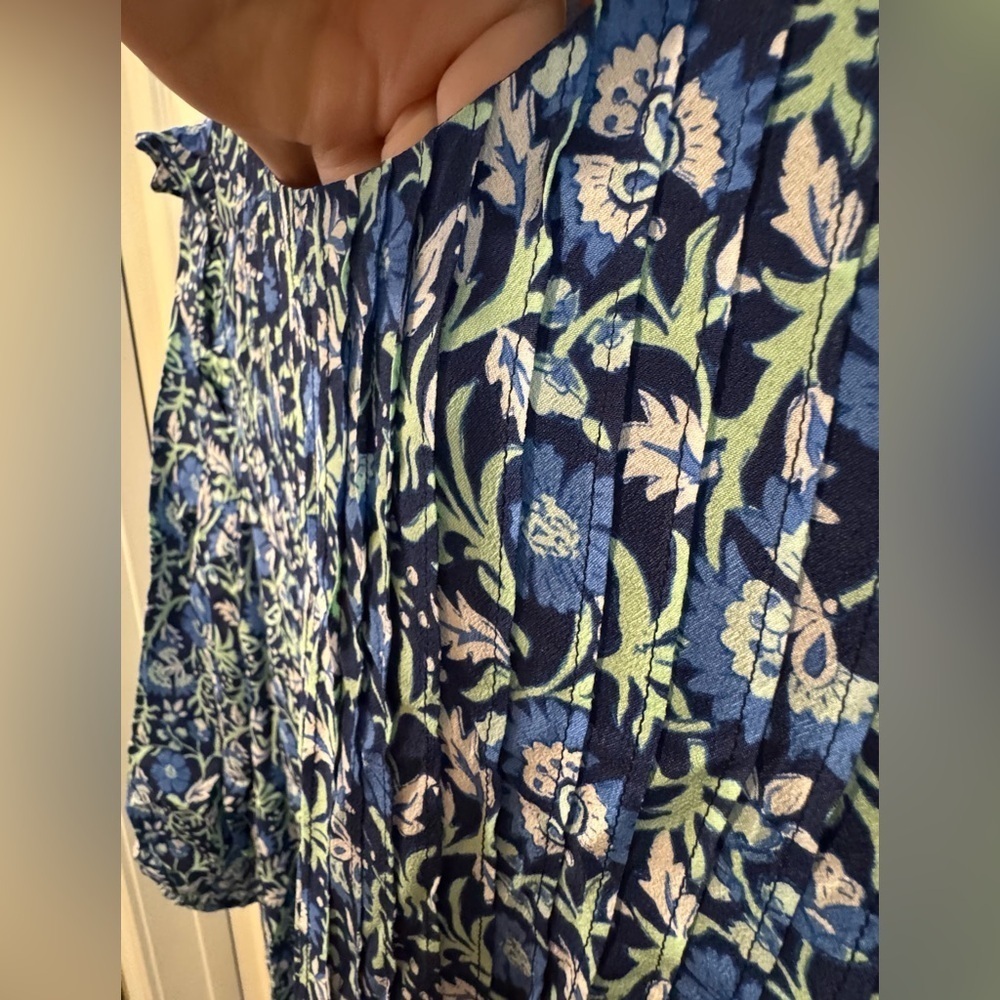 Vineyard Vines Women's Green And Blue Dress Ruffle Shoulder Long Sleeve Size S - Picture 4 of 9